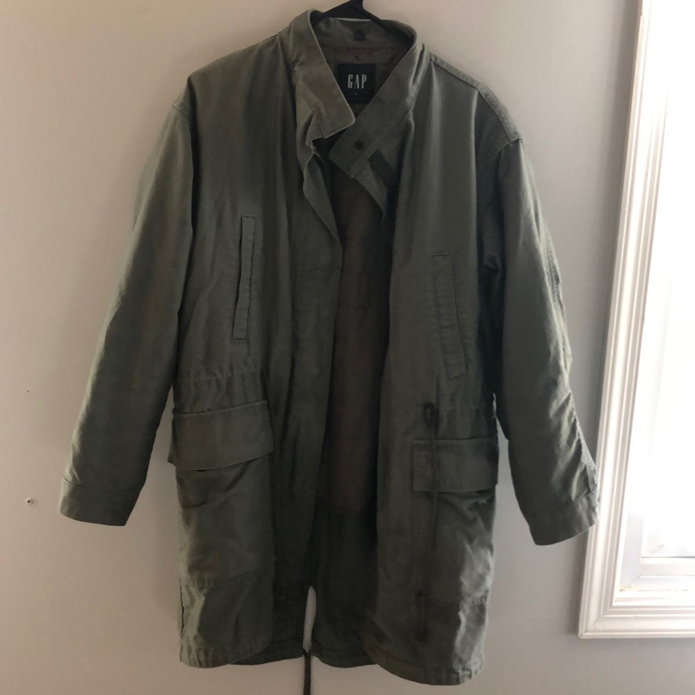 Green trench coat from Gap.